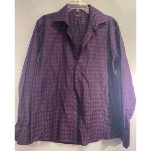 TR Tailored Recreation Premium Dress Shirt Men L Button Purple Black Diamond A56